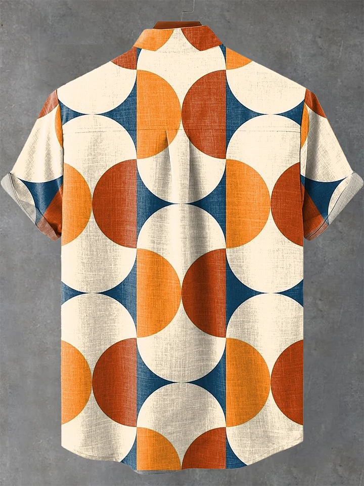 Retro Minimalist Color-block Symmetrical Geometry Print Casual 100% Cottton Shirt