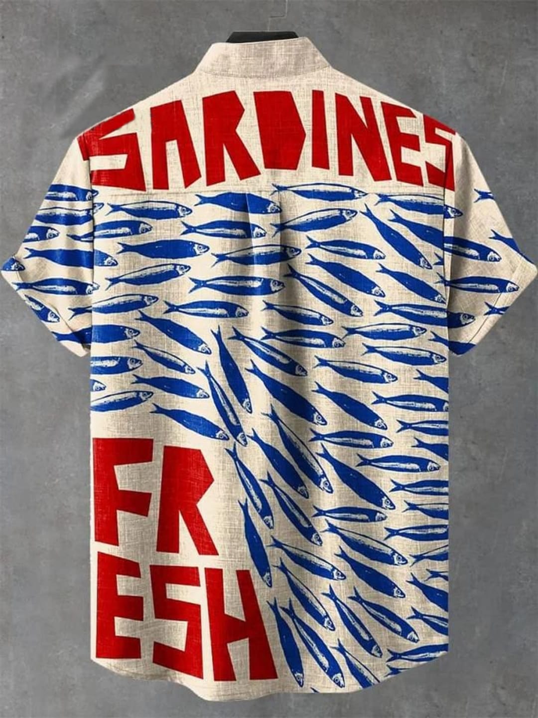 Vintage Fish Sardines Art Print Casual 100% Cotton Shirt