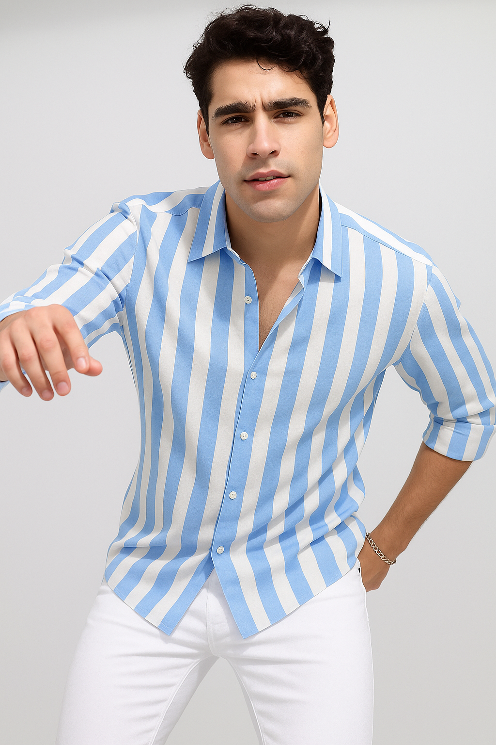 Slim Fit Striped Spread Collar Casual Shirt