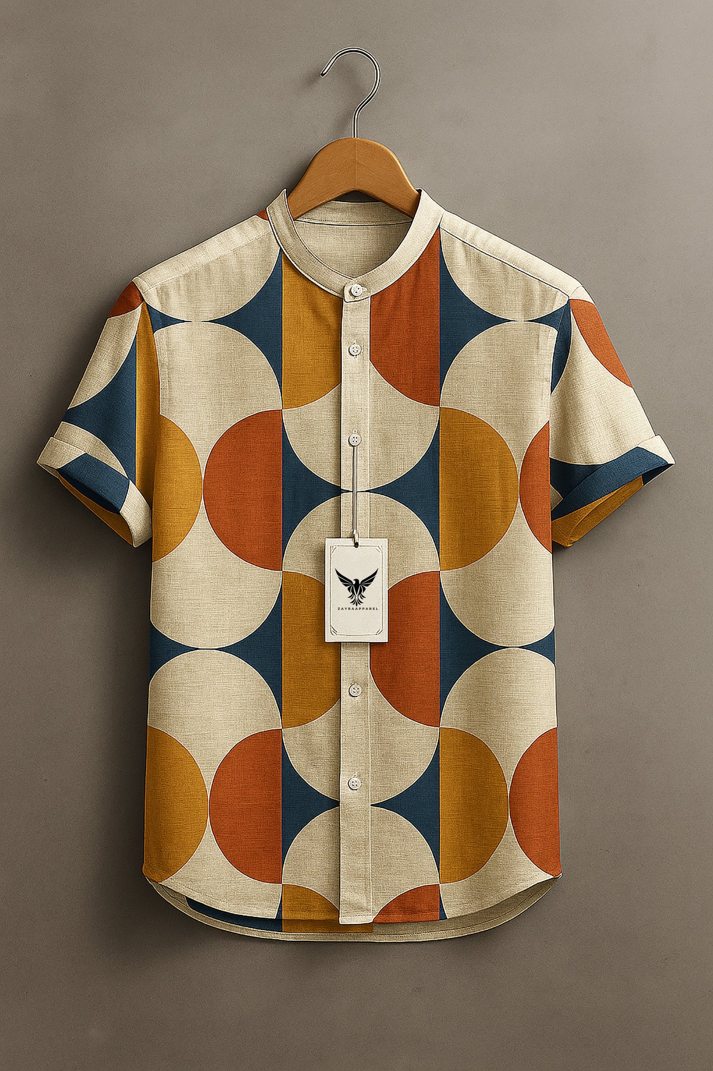 Retro Minimalist Color-block Symmetrical Geometry Print Casual 100% Cottton Shirt