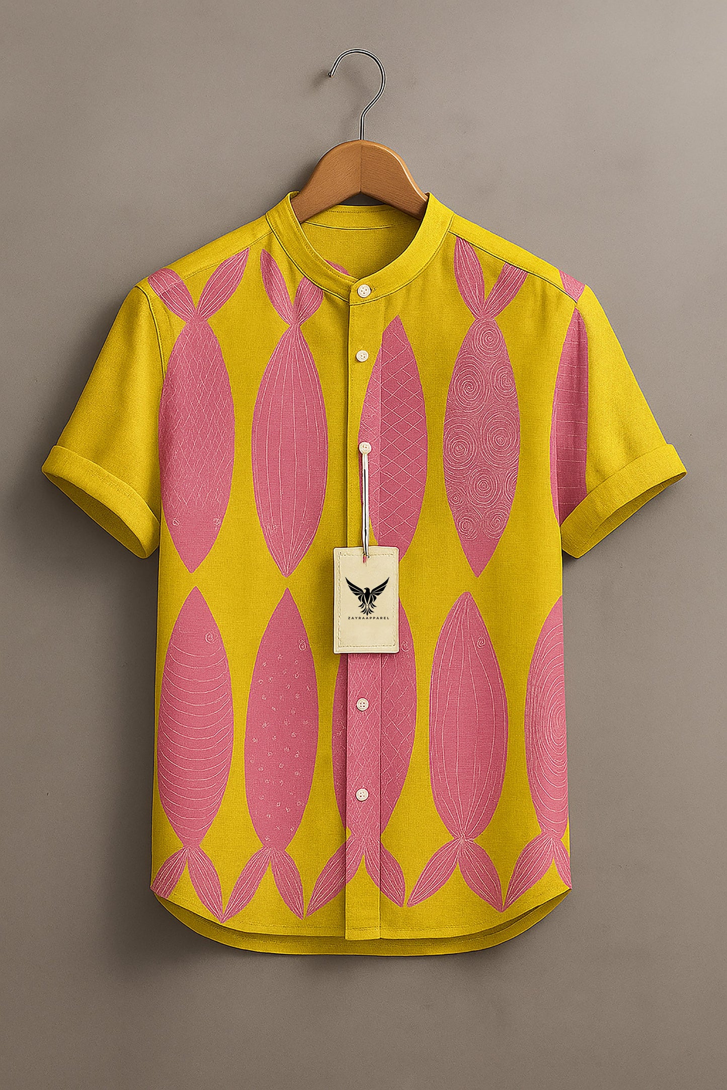 Vintage Pink Fishes Print Casual 100% Cotton Shirt