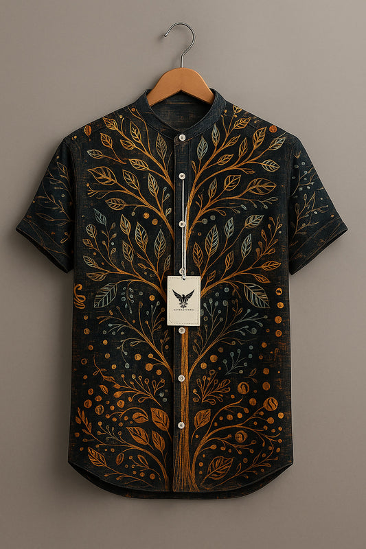 Men's Ethnic Totem Tree Of Life Art Linen Blend Comfy Shirt