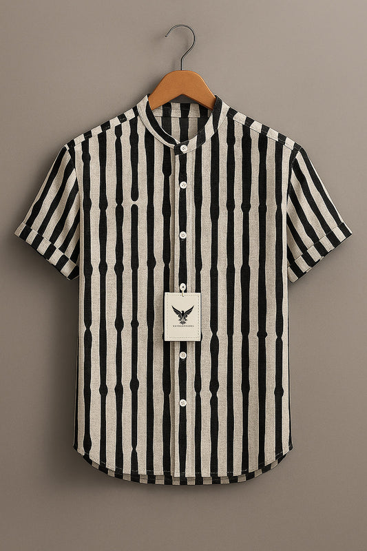 Men Classic Multi Stripes Crochet Semi Sheer Shirt