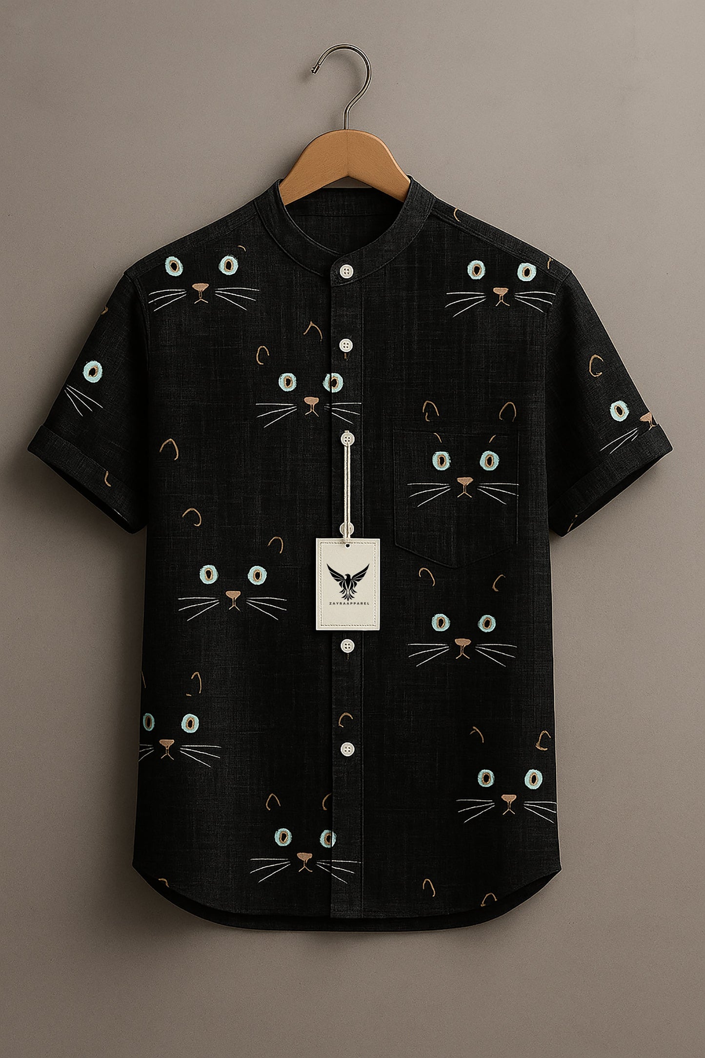 Black Cat Art Print Casual 100% Cotton Shirt